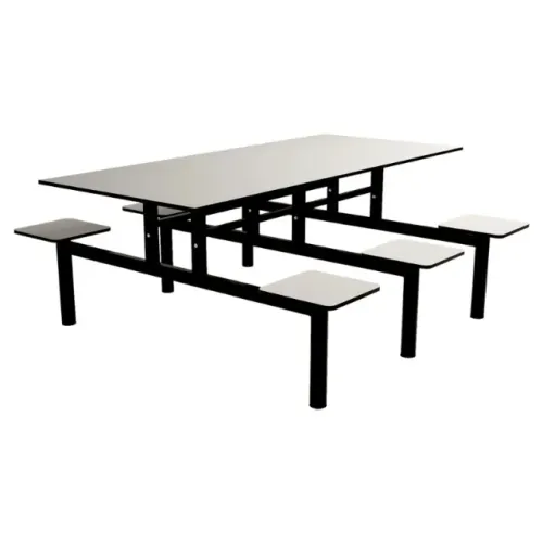 Mesa refeitório com bancos acoplados a mesa - 6 lugarers - MDF branco - estrutura de ferro