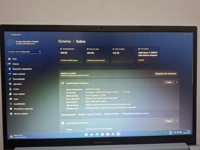 Notebook Vivobook Ryzen 7