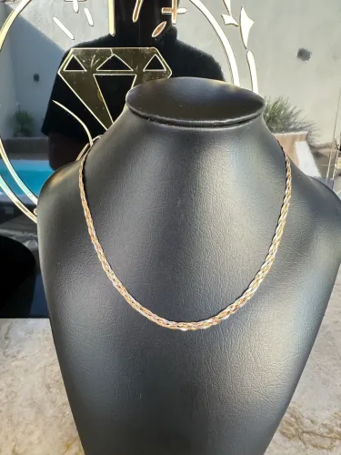 Cordão feminino 3 ouros trançado - Ouro 18k