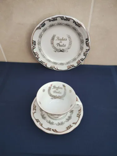 Kit bodas de prata em porcelana com detalhes prateado