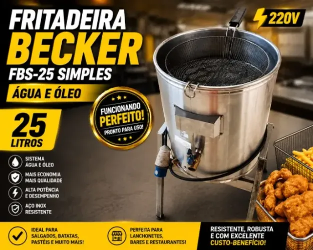 FRITADEIRA INDUSTRIAL BECKER 25 Litros - Água e Óleo - 220V - Excelente Estado