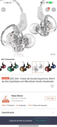 Fone ak6 cristal apenas 4 unidades