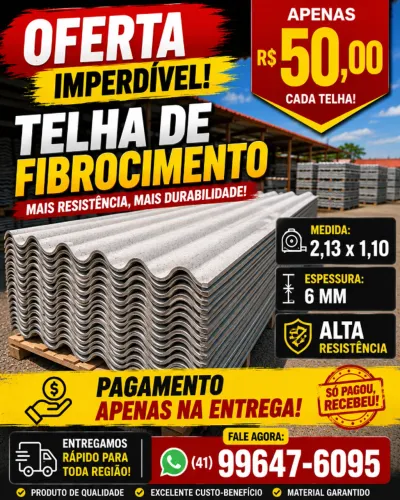 Telha 2.13 x 1.10 6mm ( Pagamento apenas na Entrega )