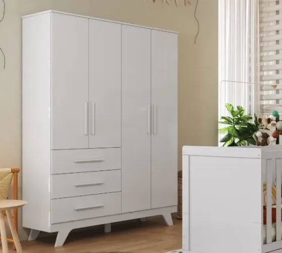 Guarda Roupa em MDF Retrô 4 Portas - Peroba (Novo)