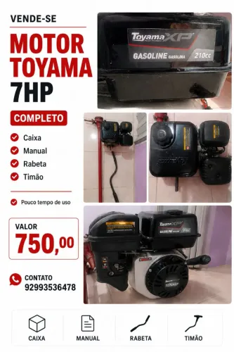 MOTOR TOYAMA 7HP COM RABETA E TIMÃO. ZERO