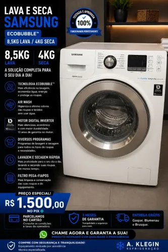 Vendo lava e seca samsung EcoBubble 8.5kg revisada com garantia, entrego e parcelo
