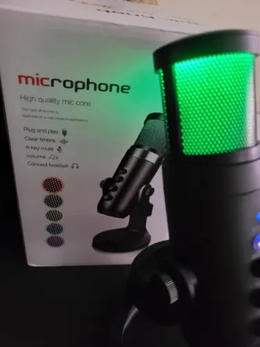Microfone Condensador USB, Microfone RGB de Mesa 
