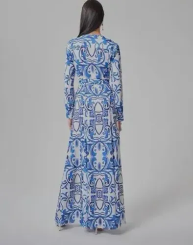Vestido longo azul azulejos  - inspiração farm