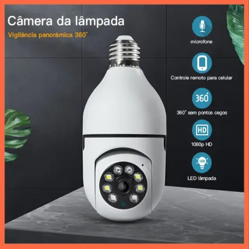 Câmera de segurança WI-FI IP sem fio 360 - Encaixe Lâmpada bivolt - Visão Noturna
