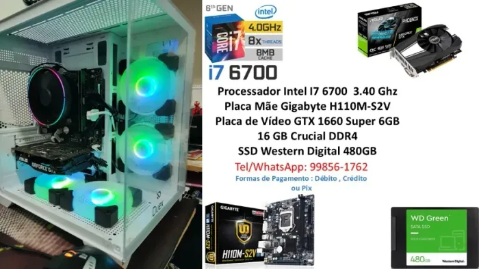 PC Gamer Core I7 6700 GTX 1660 Super 6GB - Completo - Até 12 X 296,00 Sem Acréscimo !!!