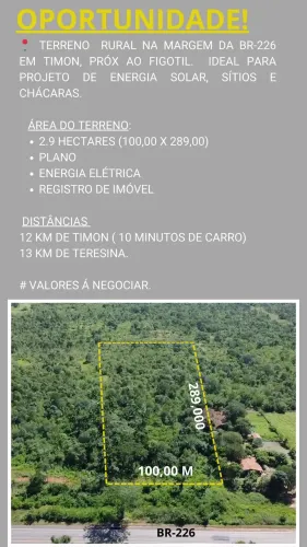 Terreno á venda na margem da BR-226 em Timon, três hectares ideal para  energia solar e sí