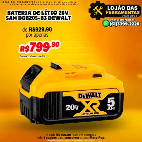 Bateria de Lítio 20V 5Amp DCB205-B3 Dewalt