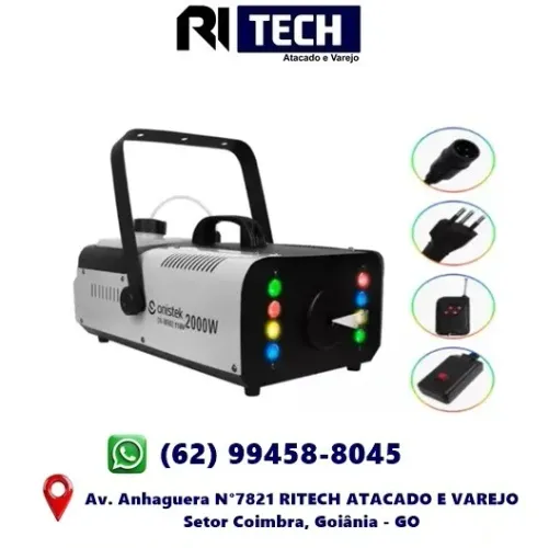 Máquina Fumaça 2000w Iluminação 8led Rgb S/fio Controle 220v 1,5L Capacidade