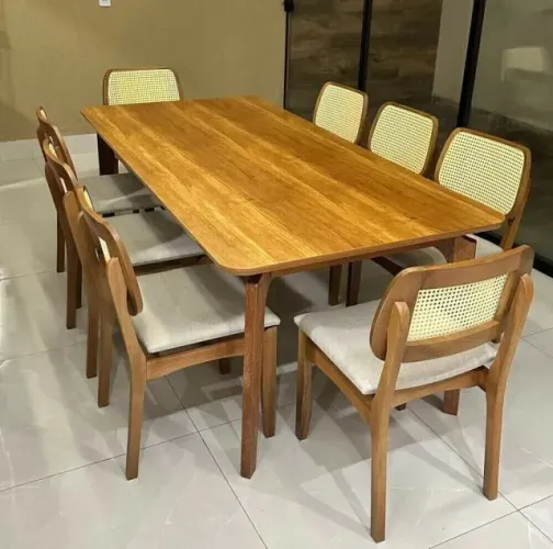 Mesa de Jantar 210x1 Com 8 Cadeiras Telinha