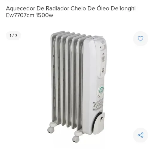 Aquecedor de Radiador Cheio de Óleo De'longhi Ew7707cm 1500w