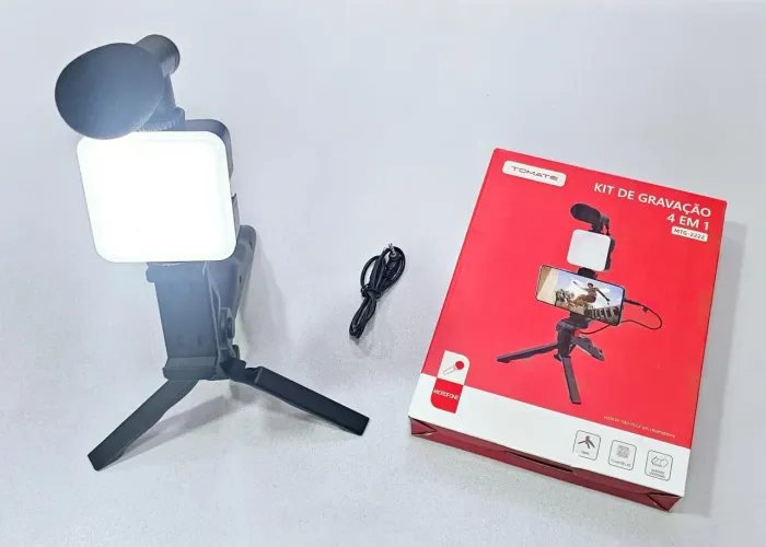 Kit de Gravação 4 em 1 para Celular - Iluminação, Microfone e Tripé