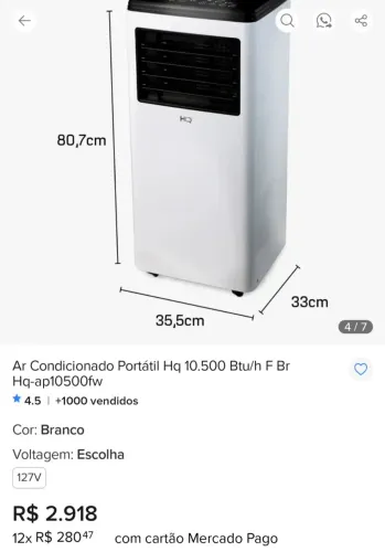 Ar condicionado portátil 10000btus