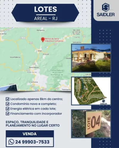 Oportunidade, terrenos amplos dentro ou fora de condomínio em Areal RJ