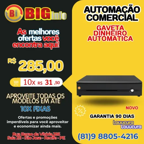Gaveta Dinheiro Abertura Automática E Manual - Em ate 10x Fixas