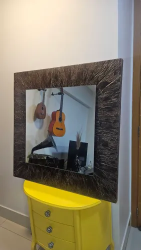 Espelho Quadro Decorativo Grande com Moldura Texturizada Bronze - Sofisticado