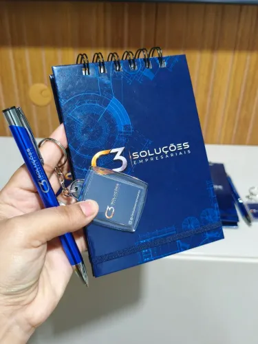 Kit Corporativo Personalizado - Chaveiro, Bloco de Notas e Caneta