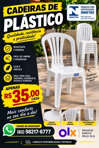 CADEIRAS DE PLÁSTICO R$ 35,00 CADA