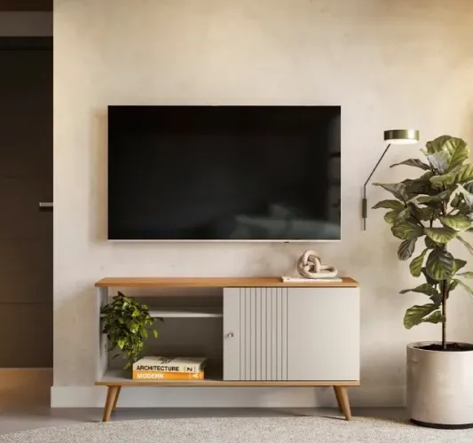 Rack Cristal 120 com Porta de Correr para TV até 50 polegadas