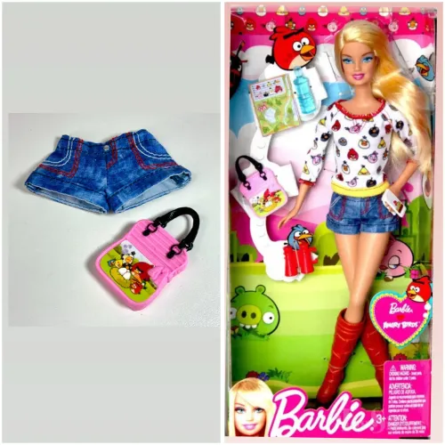 Mattel acessórios short e bolsa da barbie angry birds 2012 antigos originais coleção