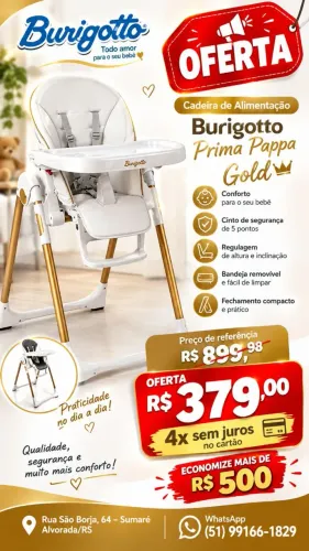 Cadeira de alimentação prima Pappa Burigotto estado de nova