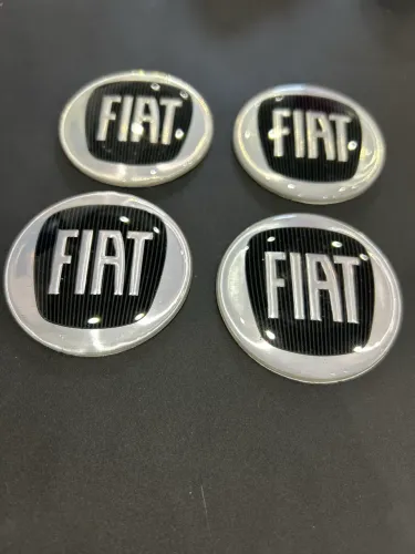 Emblema Calota Fiat 58mm Resinado Prata com Logo Preto