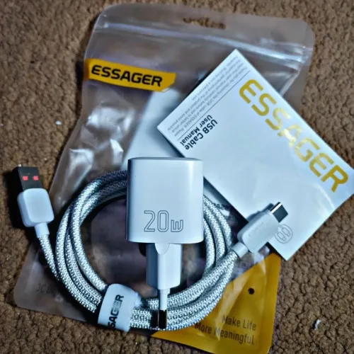 Carregador Rápido ESSAGER 20W + Cabo USB-C Branco Lacrado 