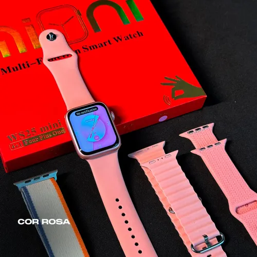 Smartwatch WS25 mini c/ 4 pulseiras ( rosa)