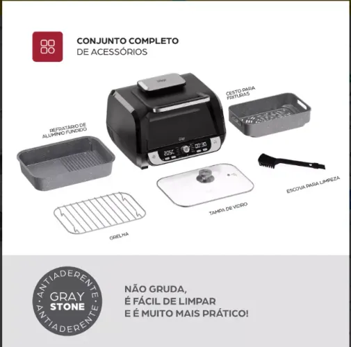 Fritadeira Elétrica Air Fryer WAP Barbecue com Painel Digital e 12 Funções 220V