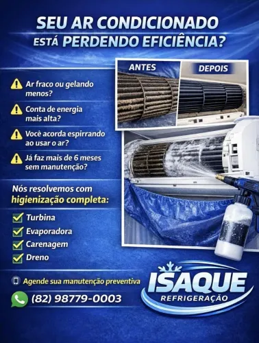 Manutenção preventiva de ar condicionado split, janela, piso teto