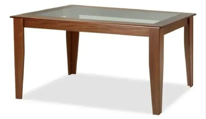 Mesa de madeira maciça com tampo de vidro