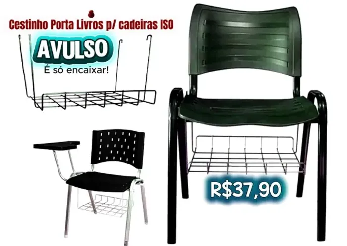 Cestinho Porta Livro p/ Cadeiras Universitárias e Fixas Padrão ISO