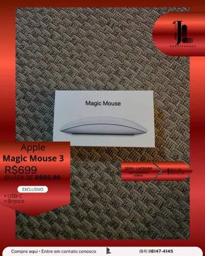 APPLE MAGIC MOUSE 3, BRANCO, USB-C, LACRADO, EXCLUSIVO!