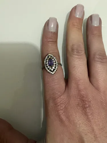 Anel Prata 925 com pedra roxa