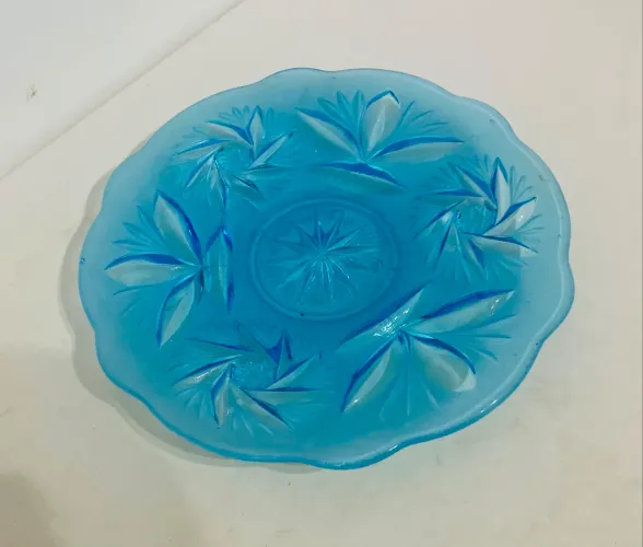 Prato De Bolo Vintage Em Vidrão Azul - Relíquia Anos 60