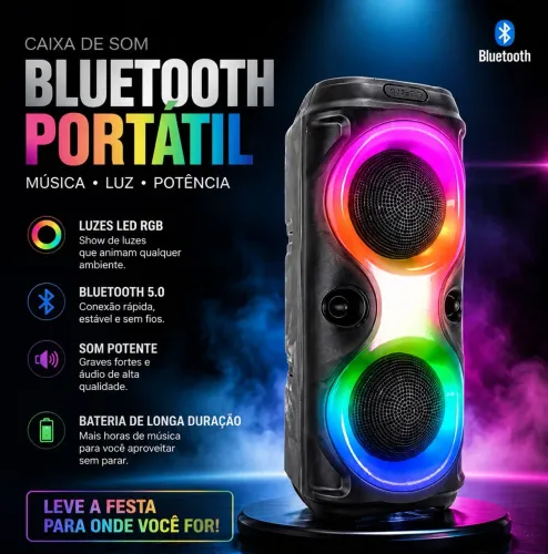 Caixa de som Bluetooth portátil com Led RGB portátil FM USB TWS 30W