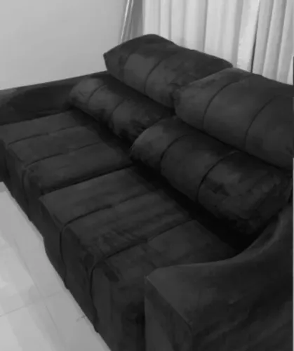 Sofá retrátil e reclinável suede preto 2,30m