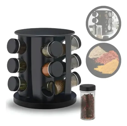 Porta-Temperos Brinox Giratório de Vidro com 9 Potes, Preto