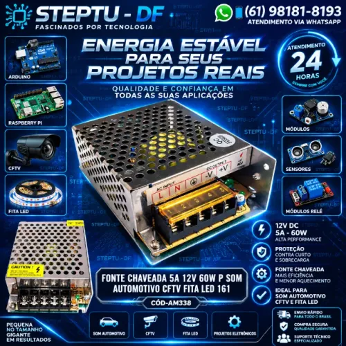 Fonte Chaveada 5a 12v 60w P Som Automotivo Cftv Fita Led 161 Arduino Automação COD-AM338