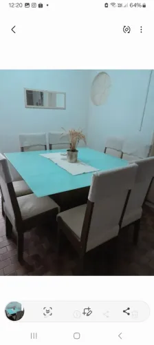 Mesa quadrada vidro 8 cadeiras 140x140