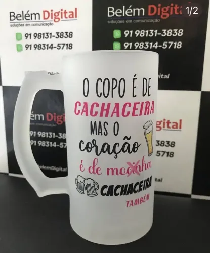 Caneca personalizada vidro jateado ou transparente 