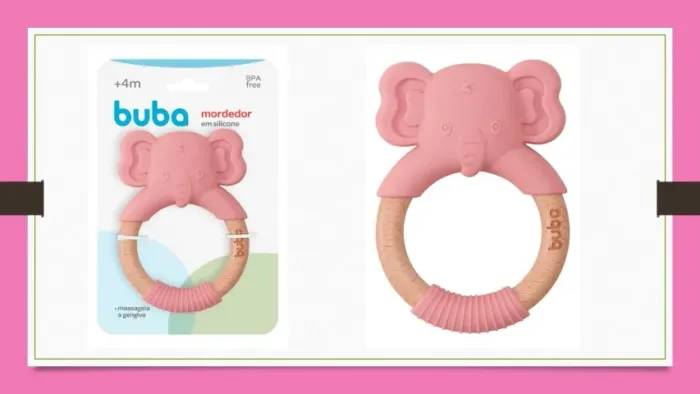 Mordedor em Silicone Elefante Buba Rosa