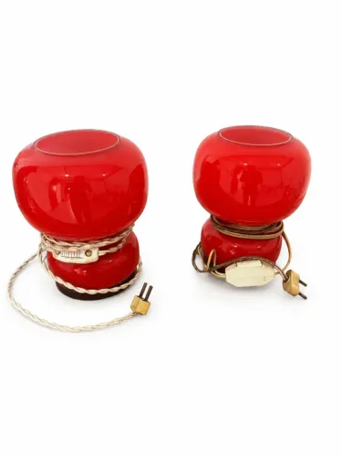 Par de Abajures Antigos em Opalina Vermelha - Peças Vintage Decorativas