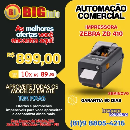 Impressora Termica Adesiva Pulseira Zebra 410 - Garantia Em ate 10x Fixas