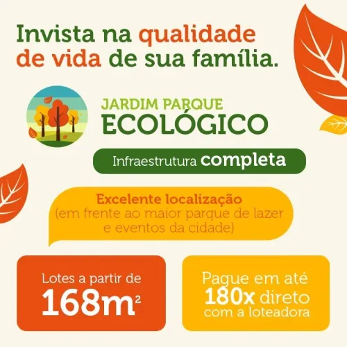 Breve Lançamento Loteamento Parque Ecológico, Lotes a Partir de 192m2, Infraestrutura Comp