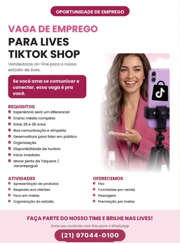 Vaga para vendedora on-line